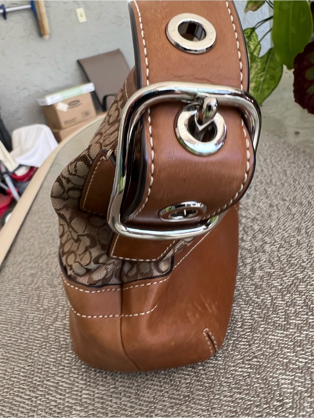 Coach Brown Signature Canvas Shoulder Bag with Leather Tassel - Picture 4 of 9